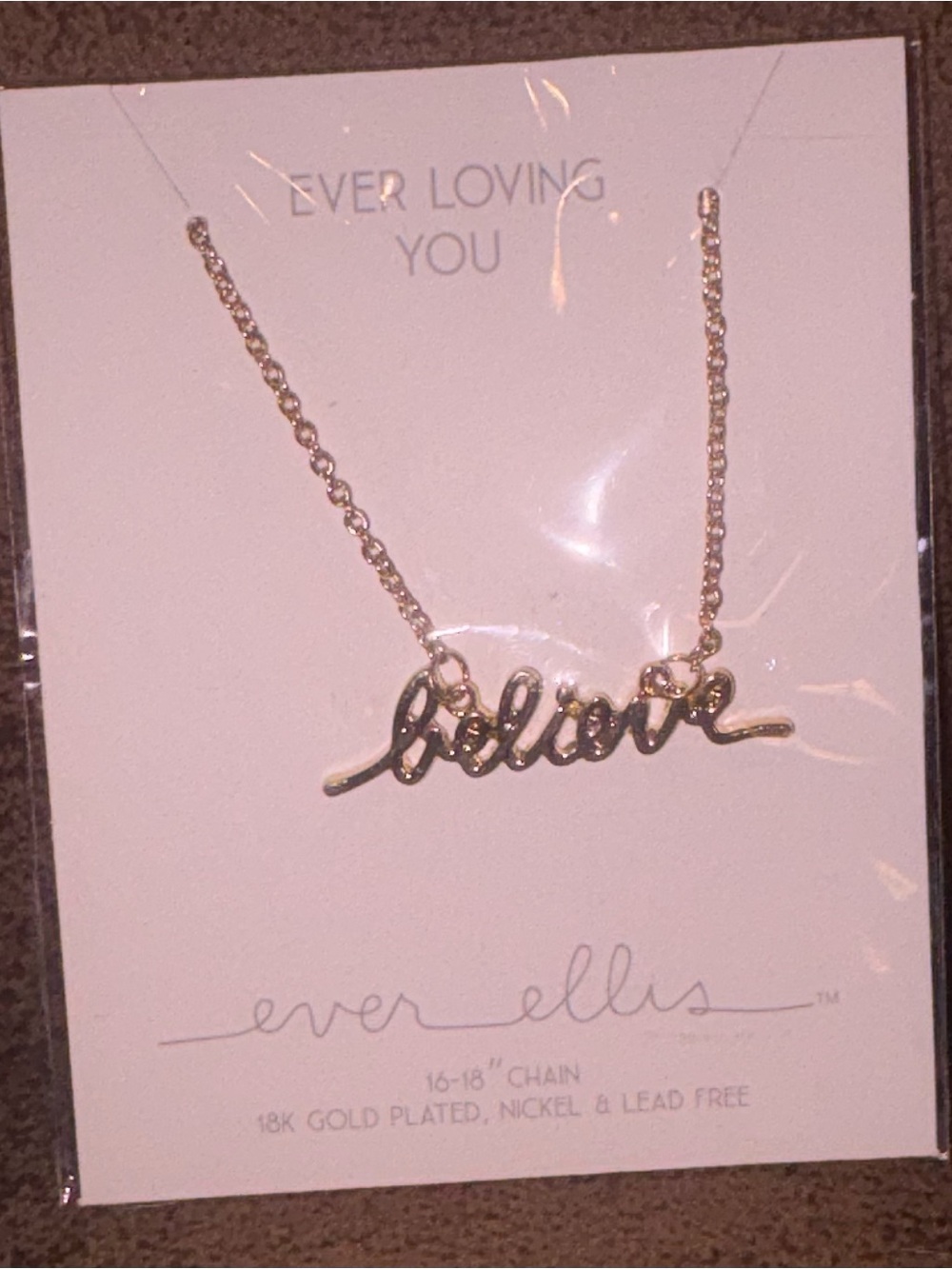Ever Ellis Gold 'Believe’ Necklace - 18K Gold Plated, 16-18” Chain - NEW